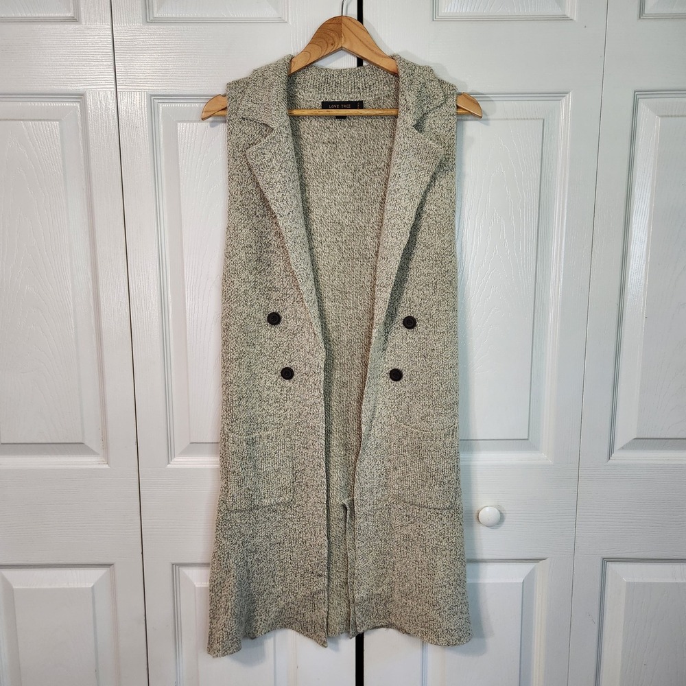 Love Tree Gray Marl Longline Sleeveless Knit Cardigan Vest Small Neutral Office